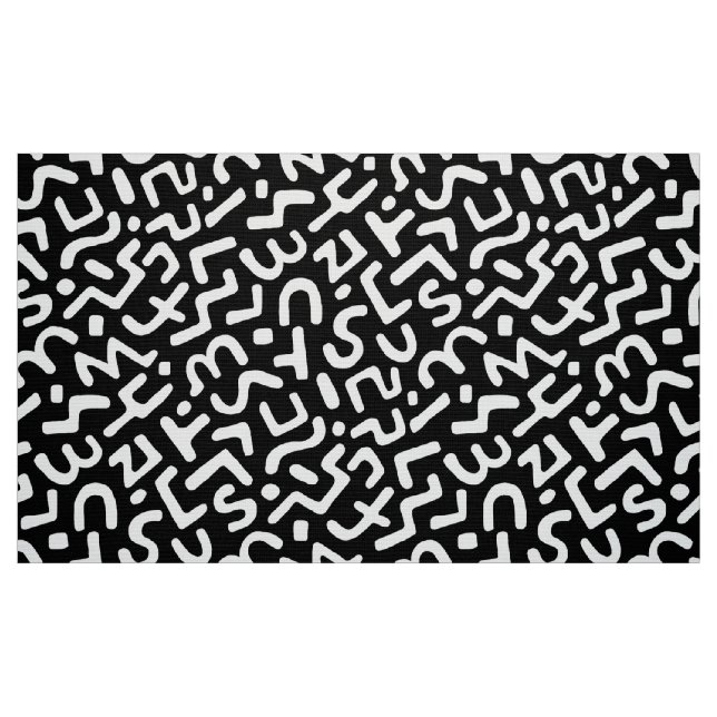 Tela Patrón abstracto 170822 - Blanco sobre negro ("Cuarto gordo" (fat quarter))