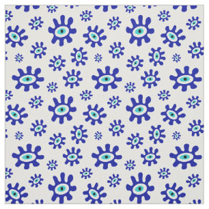 Tela Patrón abstracto azul y blanco de ojos malvados