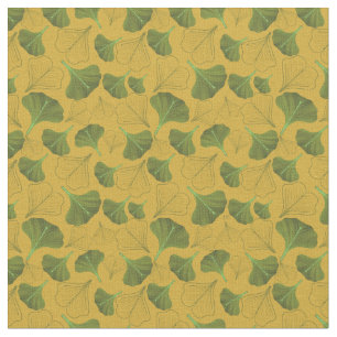 Tela Patrón Amarillo de Hoja de Ginkgo Floral