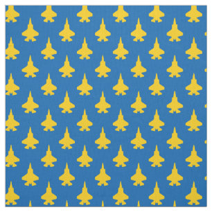 Tela Patrón amarillo F-35 Lightning Fighter Jet en azul