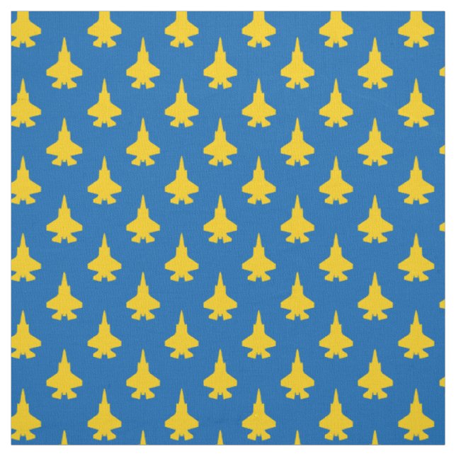 Tela Patrón amarillo F-35 Lightning Fighter Jet en azul (Retal)