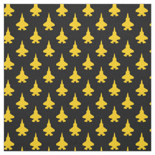 Tela Patrón amarillo F-35 Lightning Fighter Jet en negr