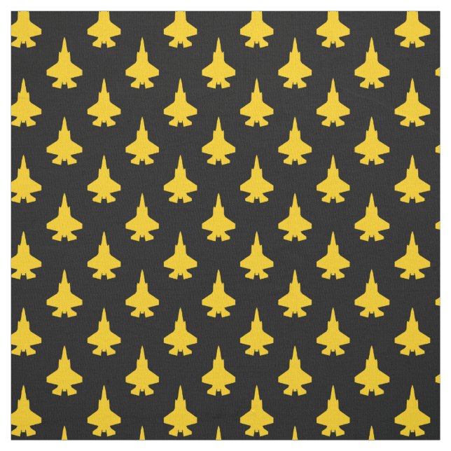 Tela Patrón amarillo F-35 Lightning Fighter Jet en negr (Retal)