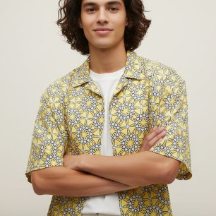 Tela Patrón amarillo negro y blanco marroquí