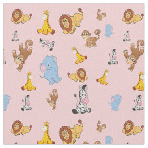 Tela patrón animal de safari rosado cute - Giraffe, ele