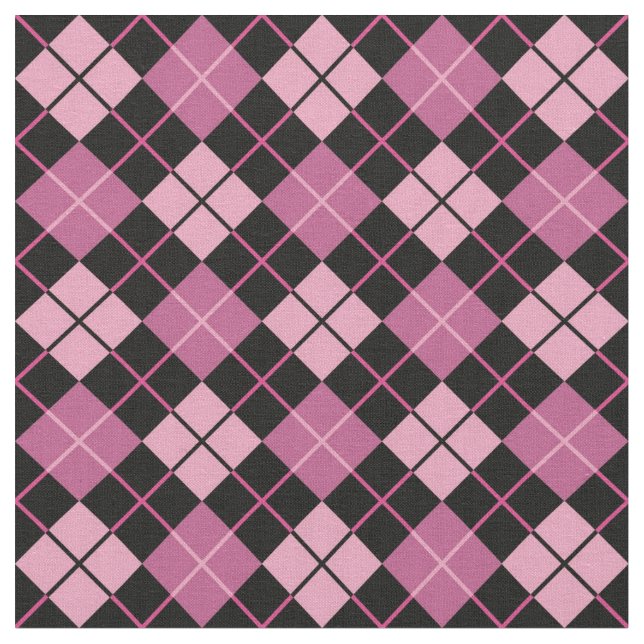 Tela Patrón argyle en negro y rosa (De cerca)