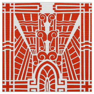 Tela Patrón arquitectónico deco, Naranja mandarín
