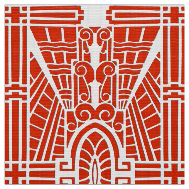 Tela Patrón arquitectónico deco, Naranja mandarín (Retal)