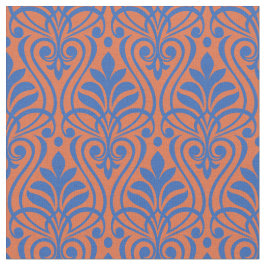 Tela Patrón Art Deco 01 - Azul prusiano sobre Naranja
