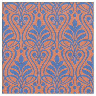 Tela Patrón Art Deco 01 - Azul prusiano sobre Naranja