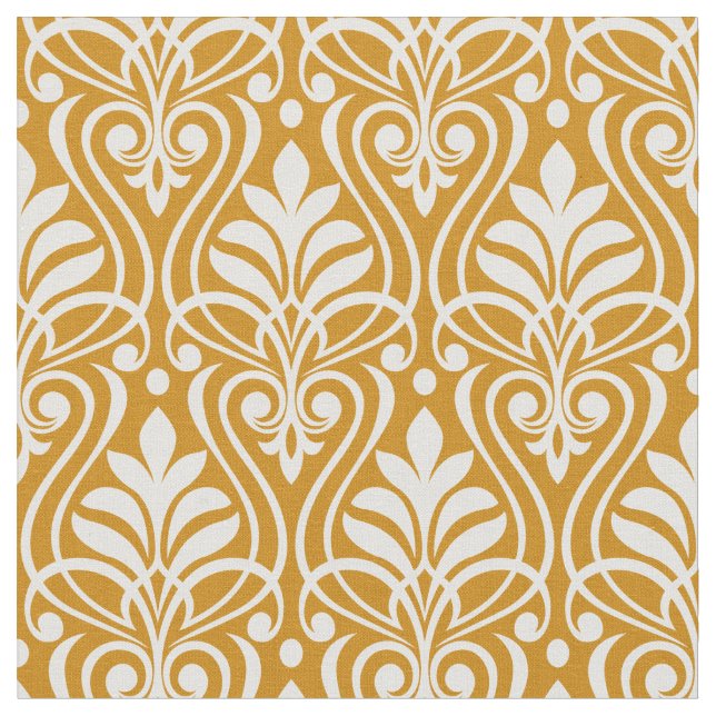 Tela Patrón Art Deco 01 - Blanco sobre el oro Deco 2 (De cerca)