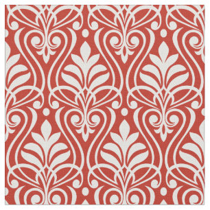 Tela Patrón Art Deco 01 - Blanco sobre rojo persa