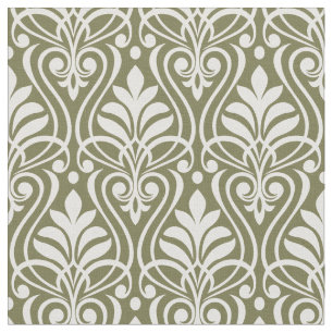 Tela Patrón Art Deco 01 - Blanco sobre verde