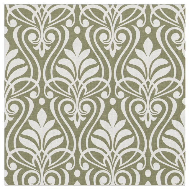 Tela Patrón Art Deco 01 - Blanco sobre verde (De cerca)