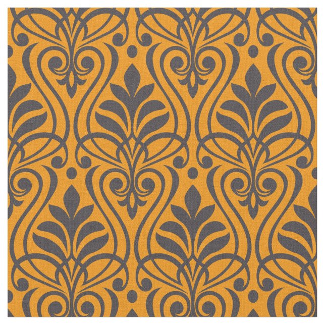 Tela Patrón Art Deco 01 - Deco Negro sobre Gamboge Vivi (De cerca)