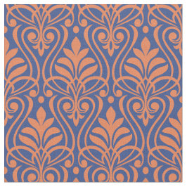 Tela Patrón Art Deco 01 - Naranja sobre azul prusiano