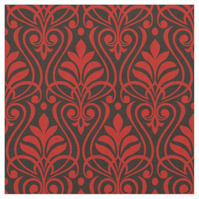 Tela Patrón Art Deco 01 - Rojo de Milán sobre negro (De cerca)