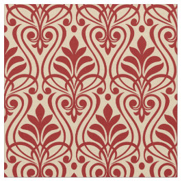 Tela Patrón Art Deco 01 - Rojo oscuro en blanco apagado