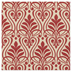 Tela Patrón Art Deco 01 - Rojo oscuro en blanco apagado