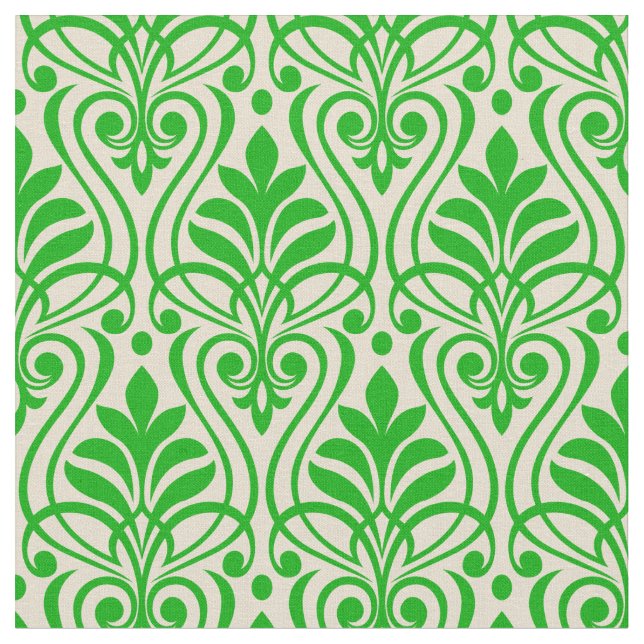 Tela Patrón Art Deco 01 - Verde animado oscuro sobre bl (De cerca)