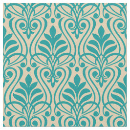 Tela Patrón Art Deco 01 - Verde azulado en blanco