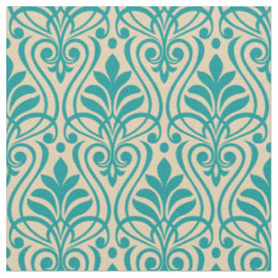 Tela Patrón Art Deco 01 - Verde azulado en blanco