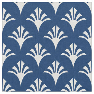 Tela Patrón Art Deco 02 - Blanco en Azure oscuro