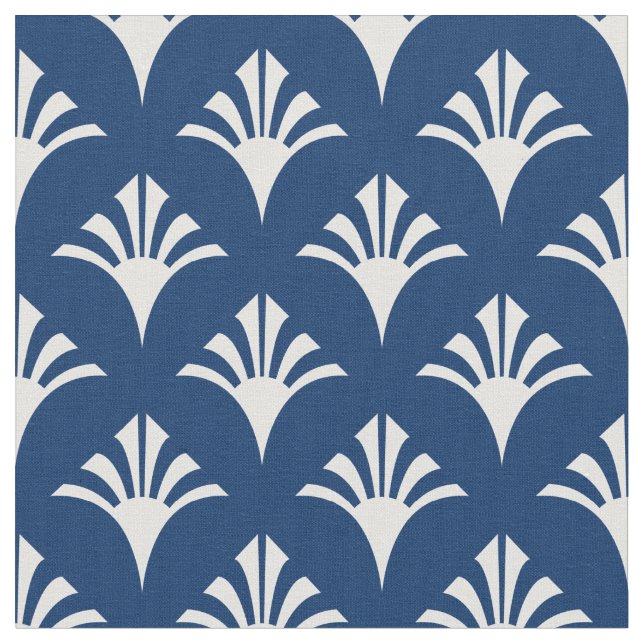 Tela Patrón Art Deco 02 - Blanco en Azure oscuro (De cerca)