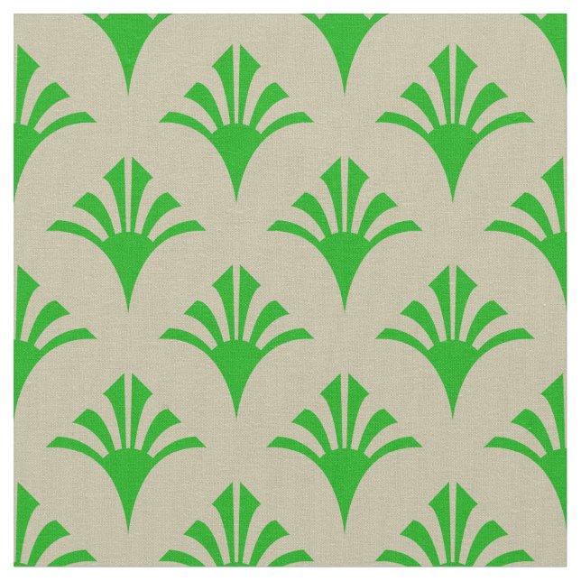 Tela Patrón Art Deco 02 - Verde animado oscuro sobre bl (De cerca)