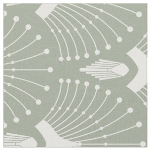 Tela Patrón Art Deco blanco y verde menta