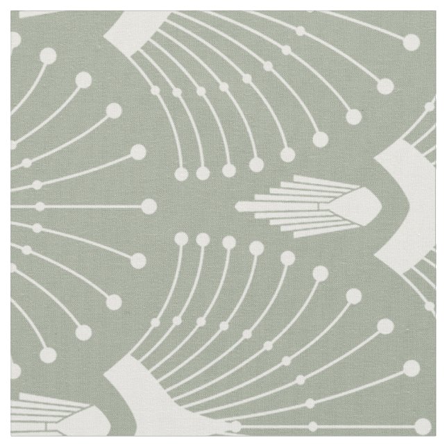 Tela Patrón Art Deco blanco y verde menta (De cerca)