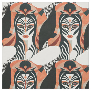 Tela Patrón Art Decó de Terracota Zebra Muse
