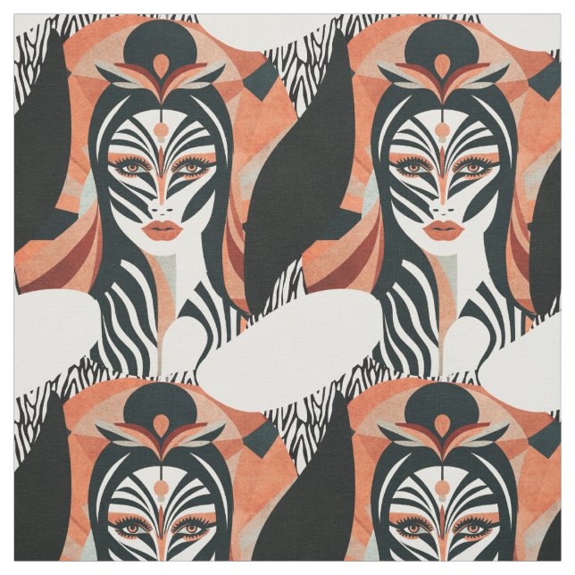 Tela Patrón Art Decó de Terracota Zebra Muse (Retal)