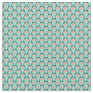 Tela Patrón Art Déco Verde y Yukka Melocotón Rosa