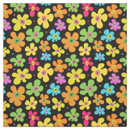 Tela Patrón audaz de flores brillantes en negro