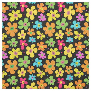 Tela Patrón audaz de flores brillantes en negro