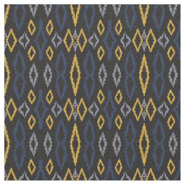 Tela Patrón azul amarillo negro de Ikat marroquí (De cerca)
