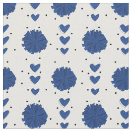 Tela Patrón azul animador Pom Poms & Hearts