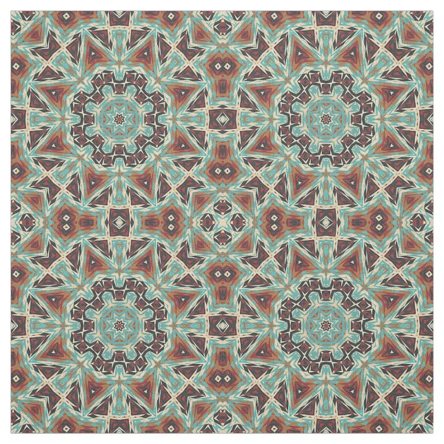 Tela Patrón azul azteca-Naranja rojo turquesa marrón (Retal)