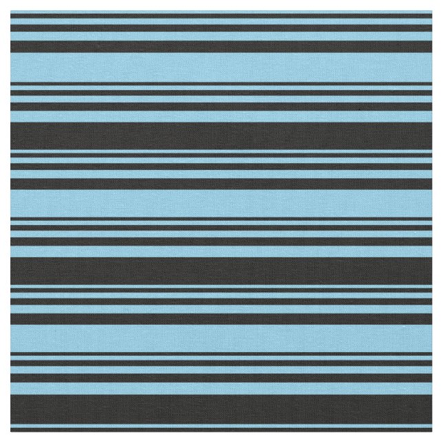 Tela Patrón azul cielo y negro de franjas (De cerca)