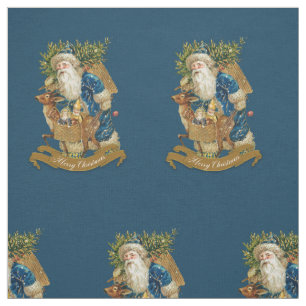 Tela Patrón azul de los Navidades clásicos de Santa C