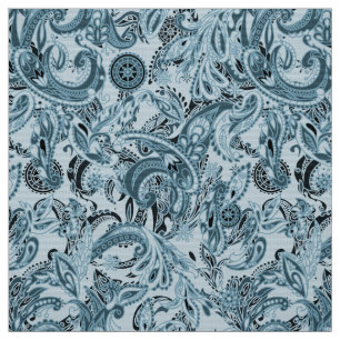 Tela Patrón azul floral y paiseólico de invierno tradic