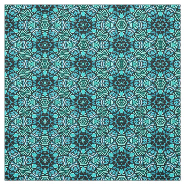 Tela Patrón azul oriental azul turquesa retro de Moda (Retal)
