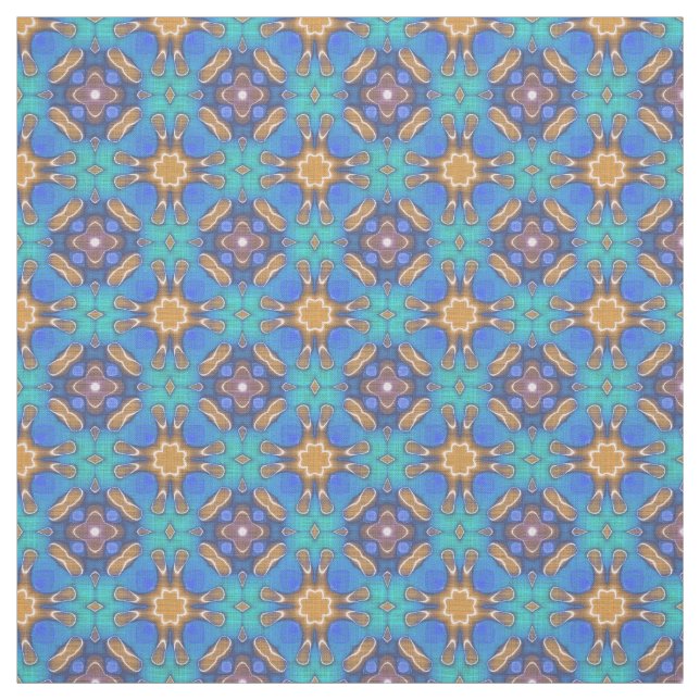Tela Patrón azul turquesa ocre retro Nouveau (Retal)