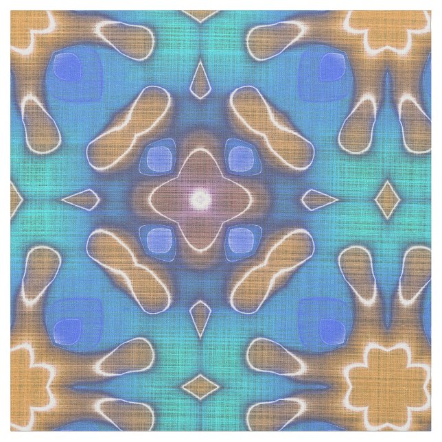 Tela Patrón azul turquesa ocre retro nouveau (De cerca)