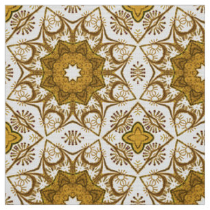 Tela Patrón Batik Mandala Mostaza Oro y Crema