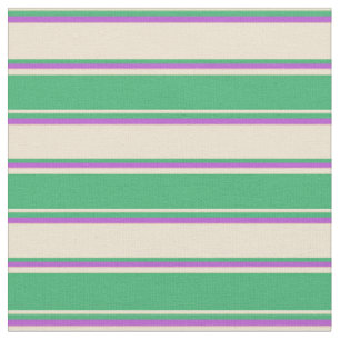 Tela Patrón Beige, Green Sea & Orquid Lines/Stripes