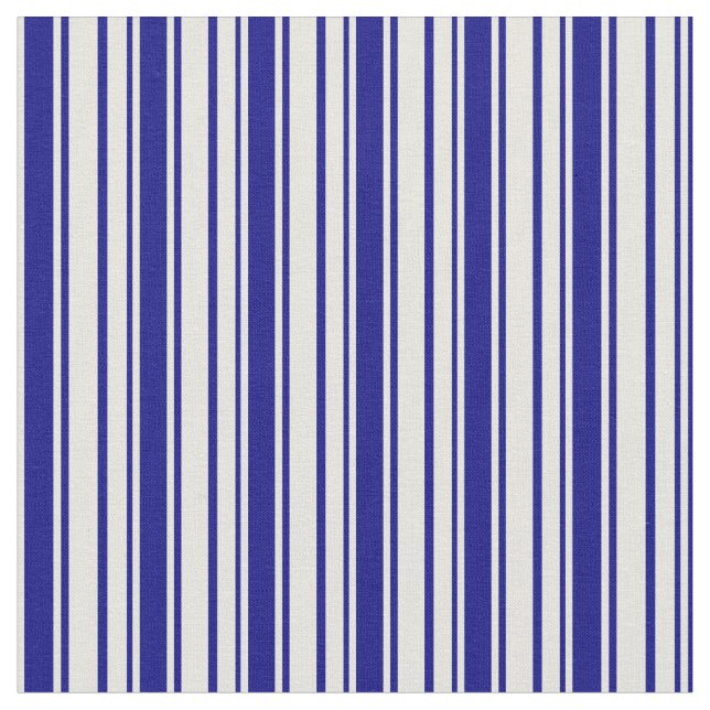 Tela Patrón Beige y Azul con bandas/lino (De cerca)
