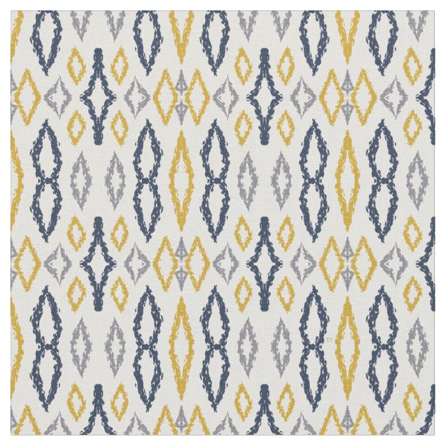 Tela Patrón blanco amarillo azul Ikat marroquí (De cerca)