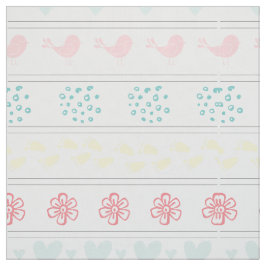 Tela patrón blanco de aves, puntos, pasos, flores,